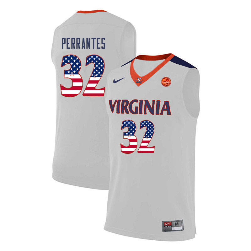 Men Virginia Cavaliers #32 London Perrantes College Basketball USA Flag Fashion Jerseys-White - Click Image to Close